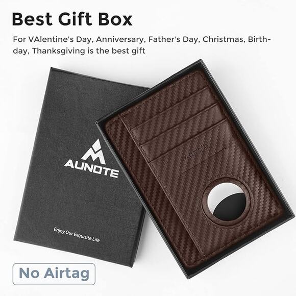 Slim Genuine Leather AirTag Wallet – RFID Blocking Leather Card Holder by Aunote - Picture 2 of 7